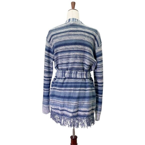 NWT Lauren Ralph Lauren Blue Striped Belted Linen-Cotton Cardigan Size Medium - Picture 3 of 15